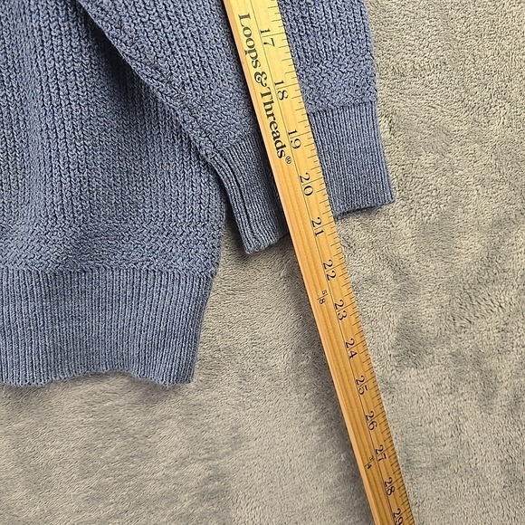 Vtg LL Bean Henley Sweater Mens M Blue Heavyweight Fisherman Cotton Knit - Picture 9 of 10